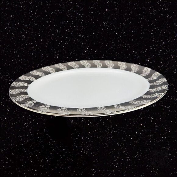 Michael Wainwright Pottery Large Platter Tray Dish Crackled Silver White Ceramic - Picture 8 of 10